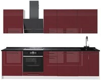 Vicco K&uuml;chenzeile Fame-Line, Bordeaux Hochglanz/Wei&szlig;, 280 cm, AP Anthrazit rot