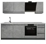 Vicco K&uuml;chenzeile R-Line, Beton/Anthrazit, 220 cm Arbeitsplatte Marmor grau