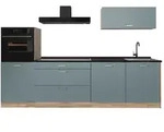 Vicco K&uuml;chenzeile R-Line, Blau-Grau/Goldkraft Eiche, 280 cm Arbeitsplatte...