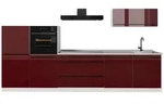 Vicco K&uuml;chenzeile R-Line, Rot Hochglanz/Wei&szlig;, 340 cm Arbeitsplatte Marmor rot