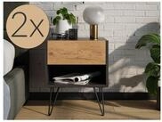 Posseik Nachttisch Posseik 2er Nachttisch-Set Industrial B 40 cm Grafit & Eiche...