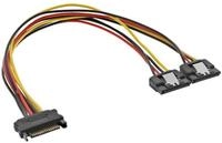 Inline SATA Strom-Y-Kabel, SATA Buchse an 2x SATA ST mit Lasche, 0,30m...