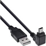 Inline USB 2.0 Mini-Kabel, ST A/Mini-B ST (5pol) oben abgew. 90&deg;, schwarz...