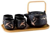 KKGUD Teeservice Japanisches Keramik-Teeset f&uuml;r 4 Personen mit Holztablett,...