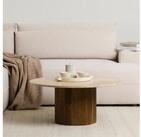 IDIMEX Couchtisch NARMADA, Couchtisch rund 80 cm aus Travertin und Mangoholz...