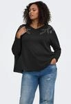 V-Shirt ONLY CARMAKOMA "CARALBA L/S V-NECK DECO TOP JRS BF", Damen, Gr. S, schwarz