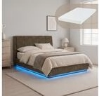 en.casa Polsterbett (inkl. Matratze), &raquo;Tr&ouml;stiar&laquo; mit LED-Beleuchtung Leinen...