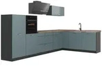 Vicco Winkelk&uuml;che R-Line, Blau-Grau/Anthrazit, 347 x cm Arbeitsplatte Goldkraft