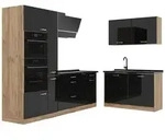 Vicco Winkelk&uuml;che R-Line, Schwarz Hochglanz/Goldkraft Eiche, 230 x 120 cm