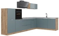 Vicco Winkelk&uuml;che R-Line, Blau-Grau/Goldkraft Eiche, 347 x cm Arbeitsplatte...