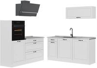 Vicco K&uuml;chenzeile R-Line, Wei&szlig; Landhaus/Wei&szlig;, 160 cm Arbeitsplatte Marmor