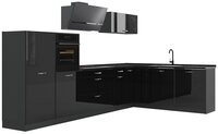 Vicco Winkelk&uuml;che R-Line, Schwarz Hochglanz/Anthrazit, 347 x cm Arbeitsplatte
