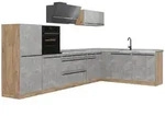 Vicco Winkelk&uuml;che R-Line, Beton/Goldkraft Eiche, 347 x cm Arbeitsplatte Marmor...