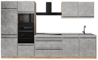 Vicco K&uuml;chenzeile R-Line, Beton/Goldkraft Eiche, 340 cm Arbeitsplatte Marmor
