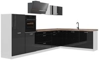 Vicco Winkelk&uuml;che R-Line, Schwarz Hochglanz/Wei&szlig;, 347 x cm Arbeitsplatte...