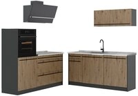 Vicco K&uuml;chenzeile R-Line, Artisan-Eiche/Anthrazit, 160 cm Arbeitsplatte Marmor