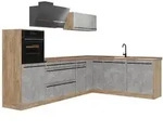 Vicco Winkelk&uuml;che R-Line, Beton/Goldkraft Eiche, 287 x cm Arbeitsplatte...
