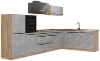 Vicco Winkelk&uuml;che R-Line, Beton/Goldkraft Eiche, 347 x cm Arbeitsplatte...