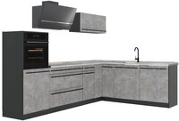 Vicco Winkelk&uuml;che R-Line, Beton/Anthrazit, 287 x cm Arbeitsplatte Marmor grau
