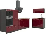 Vicco K&uuml;chenzeile Fame-Line, Bordeaux Hochglanz/Anthrazit, 380 cm, AP Eiche rot