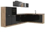 Vicco Winkelk&uuml;che R-Line, Schwarz Hochglanz/Goldkraft Eiche, 347 x cm ohne