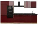 Vicco K&uuml;chenzeile R-Line, Rot Hochglanz/Goldkraft Eiche, 340 cm Arbeitsplatte