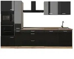 Vicco K&uuml;chenzeile R-Line, Schwarz Hochglanz/Goldkraft Eiche, 310 cm...