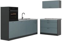 Vicco K&uuml;chenzeile R-Line, Blau-Grau/Anthrazit, 220 cm ohne Arbeitsplatte