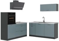 Vicco K&uuml;chenzeile R-Line, Blau-Grau/Anthrazit, 160 cm Arbeitsplatte Marmor