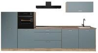 Vicco K&uuml;chenzeile R-Line, Blau-Grau/Goldkraft Eiche, 340 cm Arbeitsplatte...