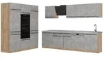 Vicco K&uuml;chenzeile R-Line, Beton/Goldkraft Eiche, 180 cm Arbeitsplatte Marmor...