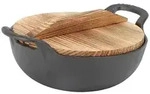 LuxusKollektion Wok Gusseisen Wok Pfanne mit Holzdeckel 25cm schwarz 25 cm x 25...