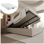 OKWISH Polsterbett Doppelbett kabelloses Laden USB-C Holzrahmen Leinen 160x200...