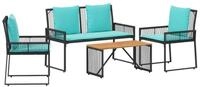 vidaXL Gartenlounge-Set Gartenm&ouml;bel Set 9 stk. Schwarz und T&uuml;rkis Poly-Rattan,