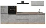 Vicco K&uuml;chenzeile R-Line, Beton/Goldkraft Eiche, 340 cm Arbeitsplatte Goldkraft