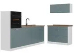 Vicco K&uuml;chenzeile R-Line, Blau-Grau/Wei&szlig;, 220 cm Arbeitsplatte Goldkraft Eiche