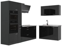 Vicco Winkelk&uuml;che R-Line, Schwarz Hochglanz/Anthrazit, 230 x 120 cm...