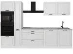 Vicco K&uuml;chenzeile R-Line, Wei&szlig; Landhaus/Wei&szlig;, 310 cm Arbeitsplatte Marmor...