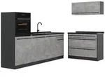 Vicco K&uuml;chenzeile R-Line, Beton/Anthrazit, 220 cm Arbeitsplatte Anthrazit grau