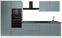 Vicco K&uuml;chenzeile R-Line, Blau-Grau/Wei&szlig;, 340 cm Arbeitsplatte Anthrazit
