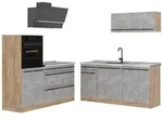 Vicco K&uuml;chenzeile R-Line, Beton/Goldkraft Eiche, 160 cm Arbeitsplatte Marmor...
