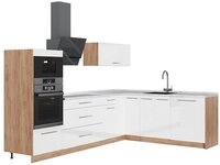 Vicco Winkelk&uuml;che Fame-Line, Wei&szlig; Hochglanz/Goldkraft Eiche, 287 x 207 cm, AP