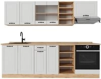 Vicco K&uuml;chenzeile R-Line, Wei&szlig; Landhaus/Goldkraft Eiche, 240 cm ohne...