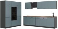 Vicco K&uuml;chenzeile R-Line, Blau-Grau/Anthrazit, 180 cm Arbeitsplatte Goldkraft...