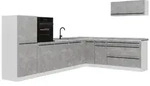 Vicco Winkelk&uuml;che R-Line, Beton/Wei&szlig;, 327 x cm Arbeitsplatte Marmor grau