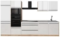 Vicco K&uuml;chenzeile R-Line, Wei&szlig; Hochglanz/Goldkraft Eiche, 340 cm Arbeitsplatte