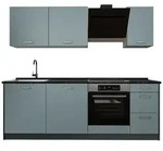 Vicco K&uuml;chenzeile R-Line, Blau-Grau/Anthrazit, 220 cm Arbeitsplatte Anthrazit
