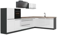Vicco Winkelk&uuml;che R-Line, Wei&szlig; Hochglanz/Anthrazit, 347 x cm Arbeitsplatte