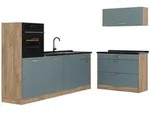 Vicco K&uuml;chenzeile R-Line, Blau-Grau/Goldkraft Eiche, 220 cm ohne Arbeitsplatte
