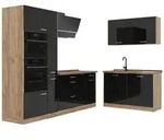 Vicco Winkelk&uuml;che R-Line, Schwarz Hochglanz/Goldkraft Eiche, 230 x 120 cm ohne